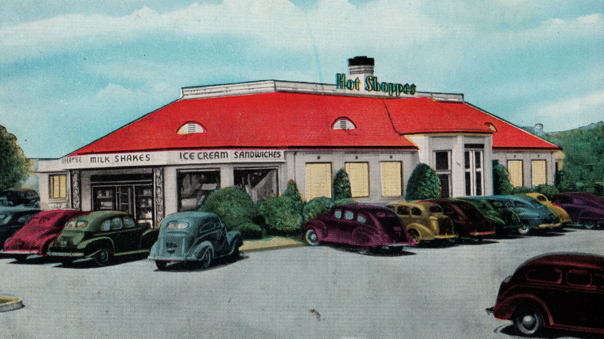 The Hot Shoppes drive-in restaurant promotional postcard