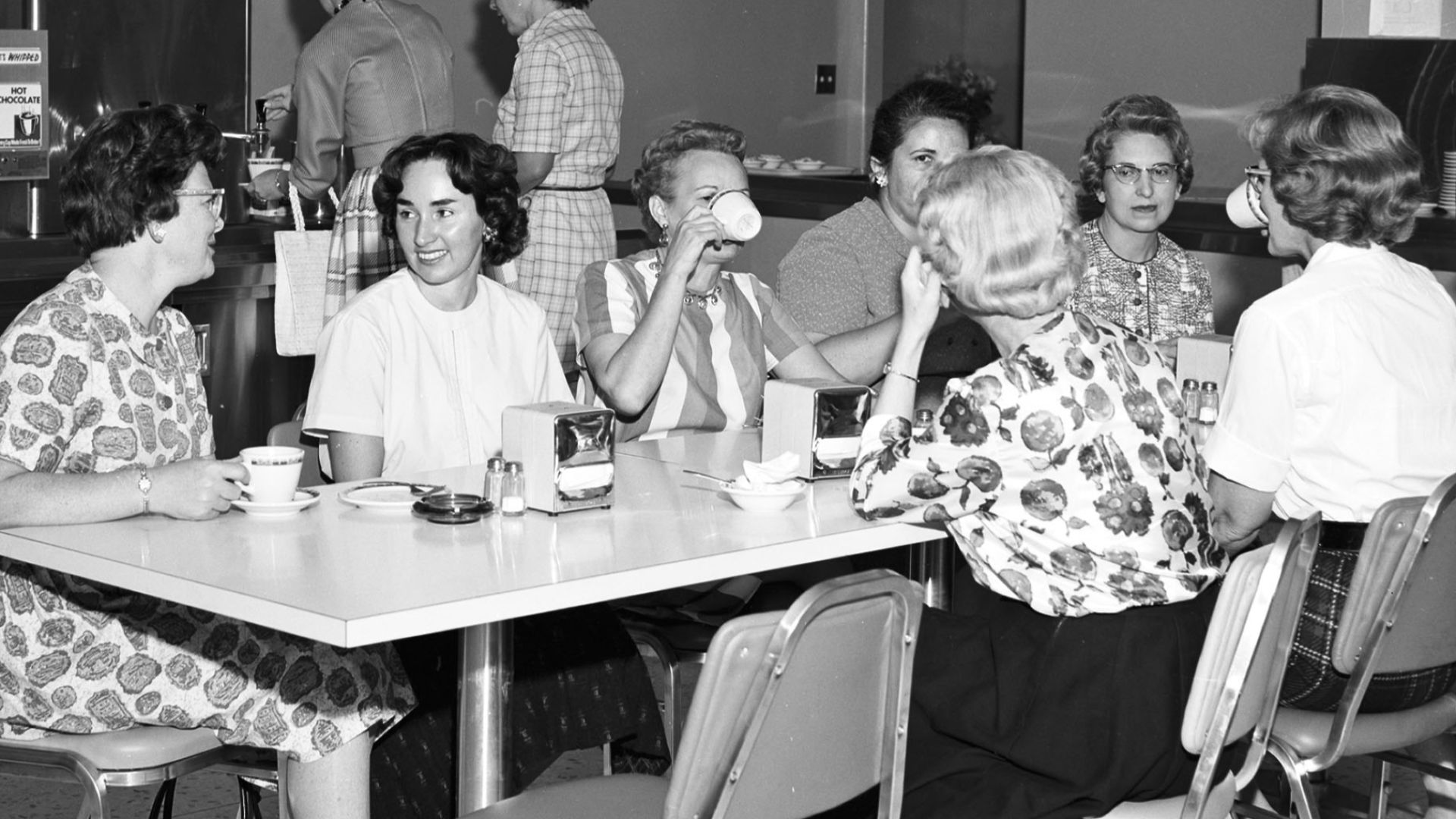 Seattle City Light employees on coffee break in the old Municipal Building, 1960s.