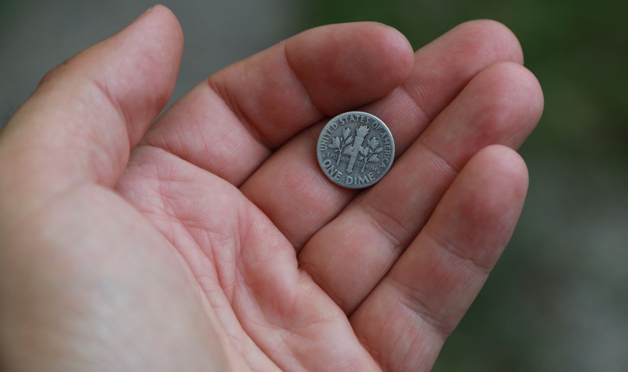 Old American coin in hand