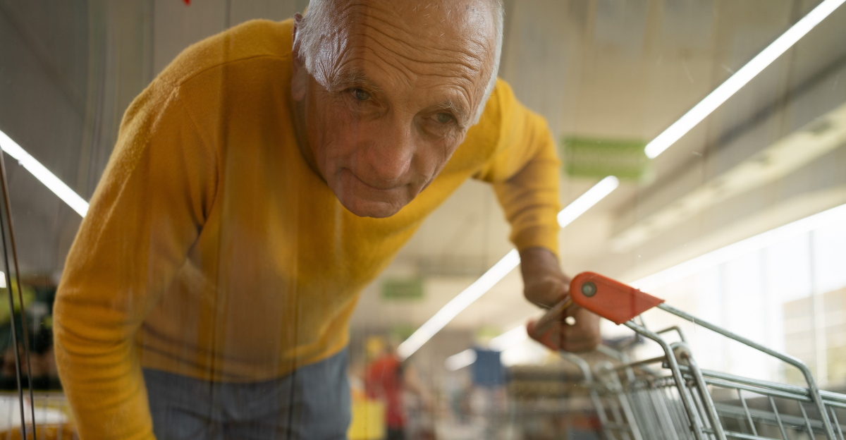 Elderly man shopping in a supermarket