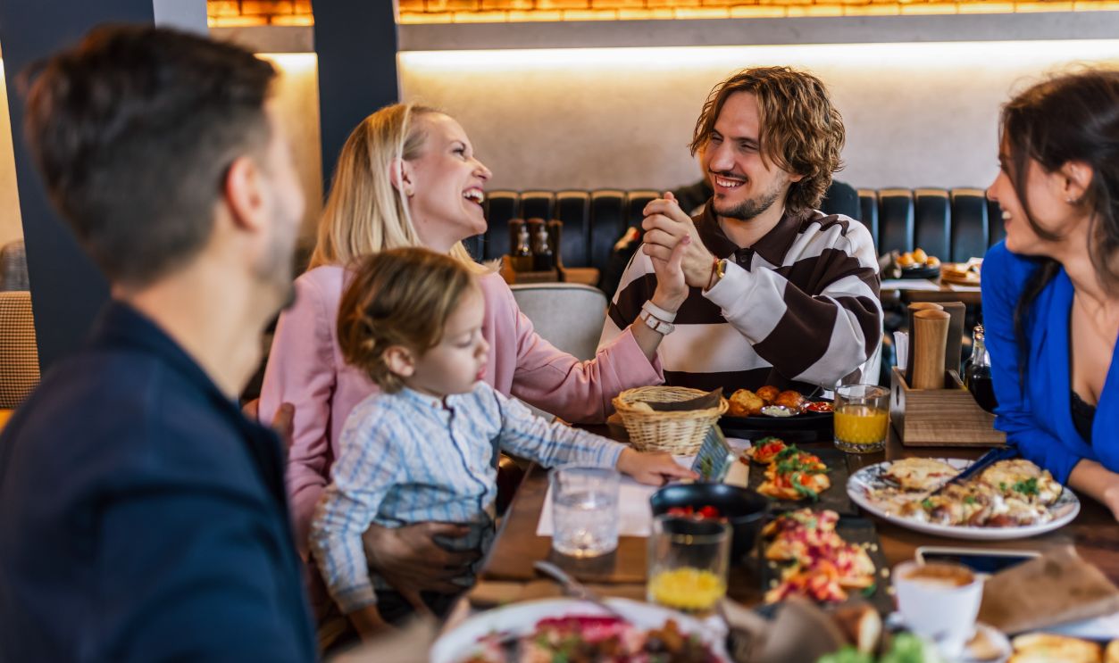 happy family at a restaurant