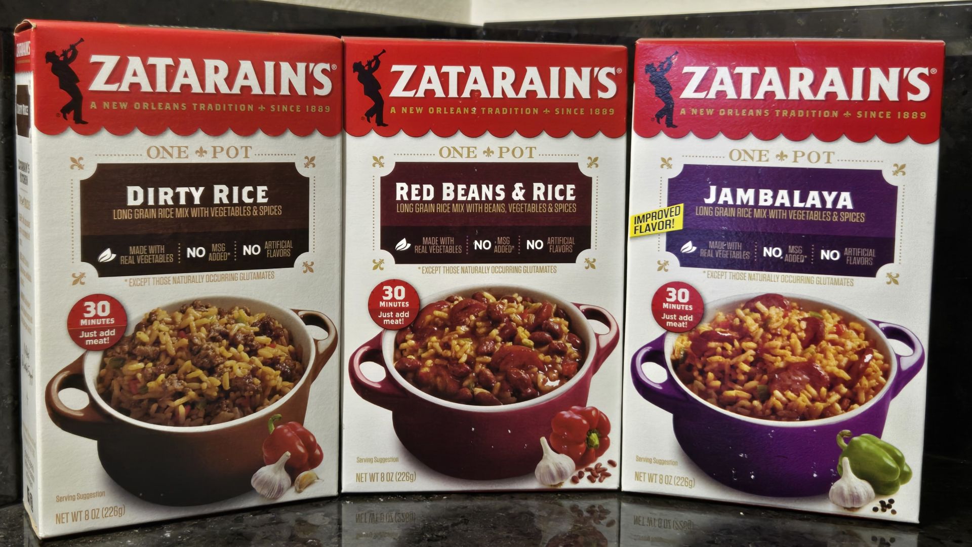 Zatarain's Dirty Rice, Red Beans and Rice, Jambalaya
