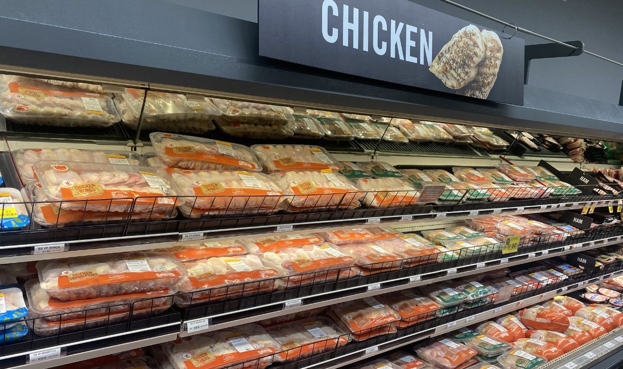 Norwalk, Connecticut - March 12, 2025: The chicken and poultry section at grocery store super market chain Stop and Shop.