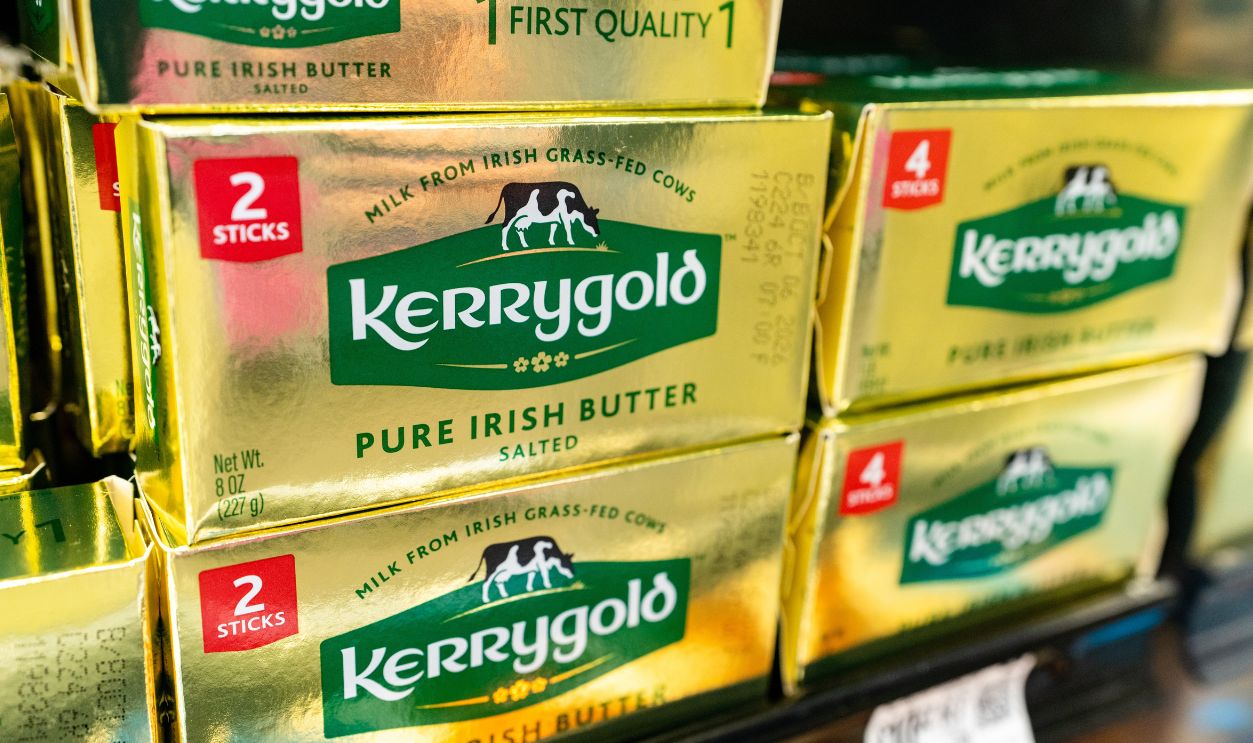 Apex, North Carolina - November 19 2025: Kerrygold Pure Irish Butter Grass Fed Dairy Butter Packages Displayed On Grocery Store Retail Shelf