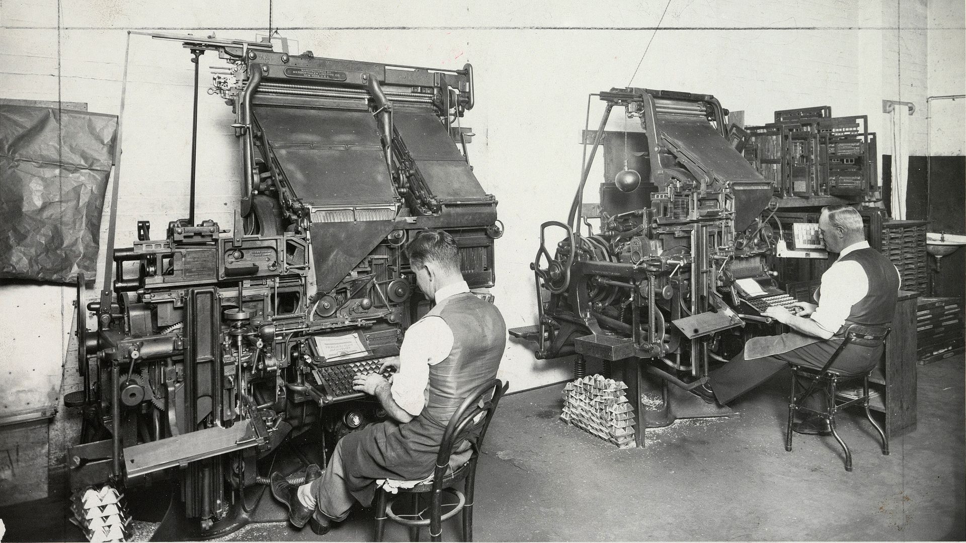 Linotype machines, Anthony Hordern and Sons department store, c. 1935, by AE Foster, gelatin silver print, from Anthony Hordern and Sons pictorial collection, State Library of New South Wales,  PXE 1103/Vol. 3/Boxes 1-3