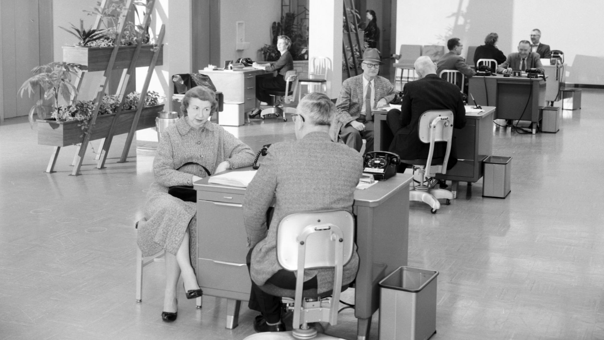 Seattle Water Department customer service, City Light Building, Seattle, Washington, U.S., circa 1960.