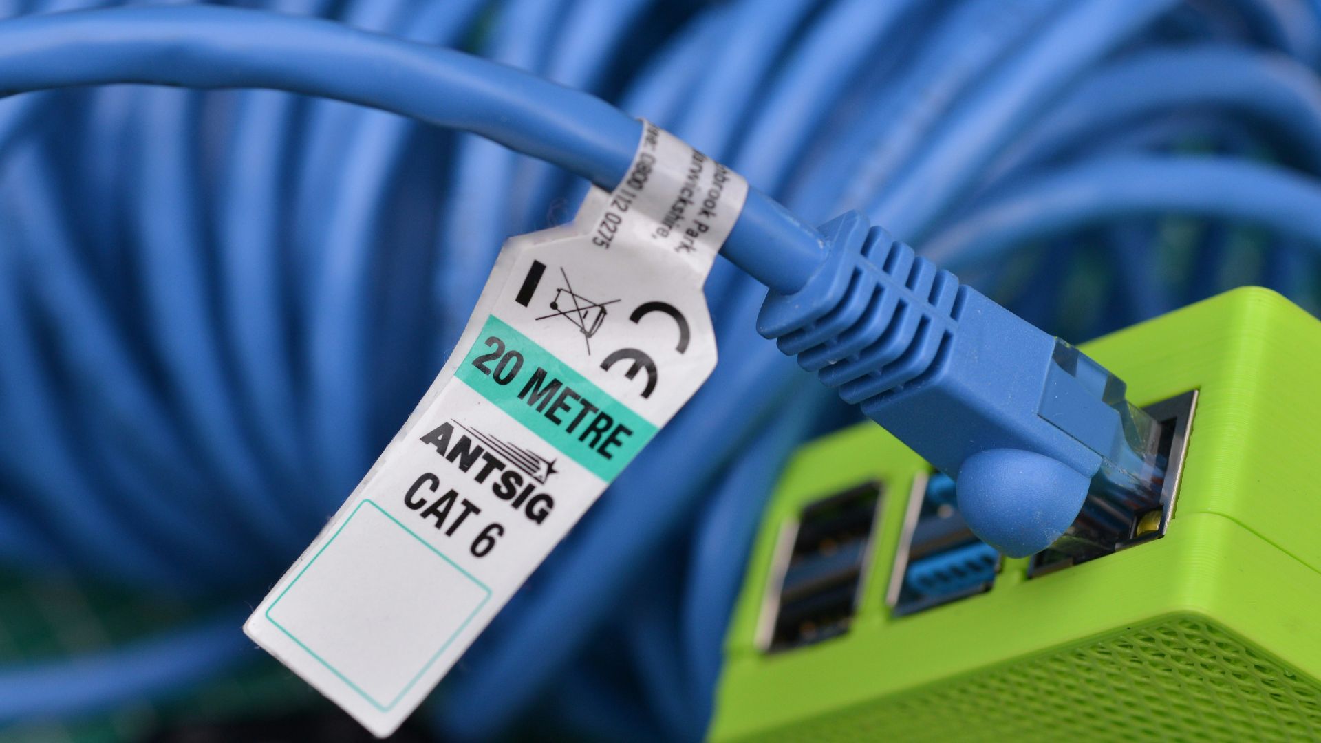 white and blue electric cable