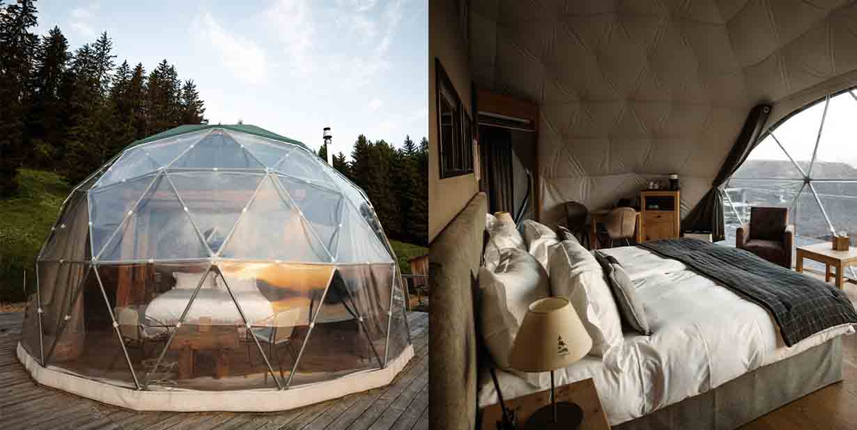 Whitepod Glass Igloo Resort split image