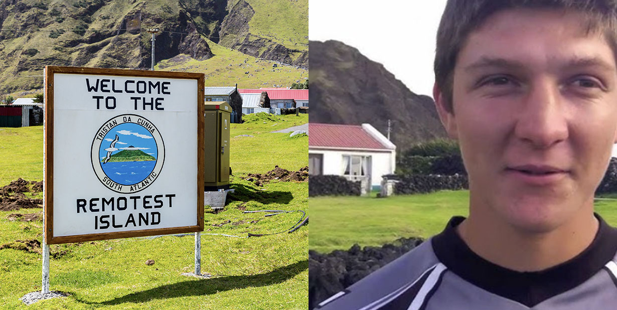 Island sign and island resident split image