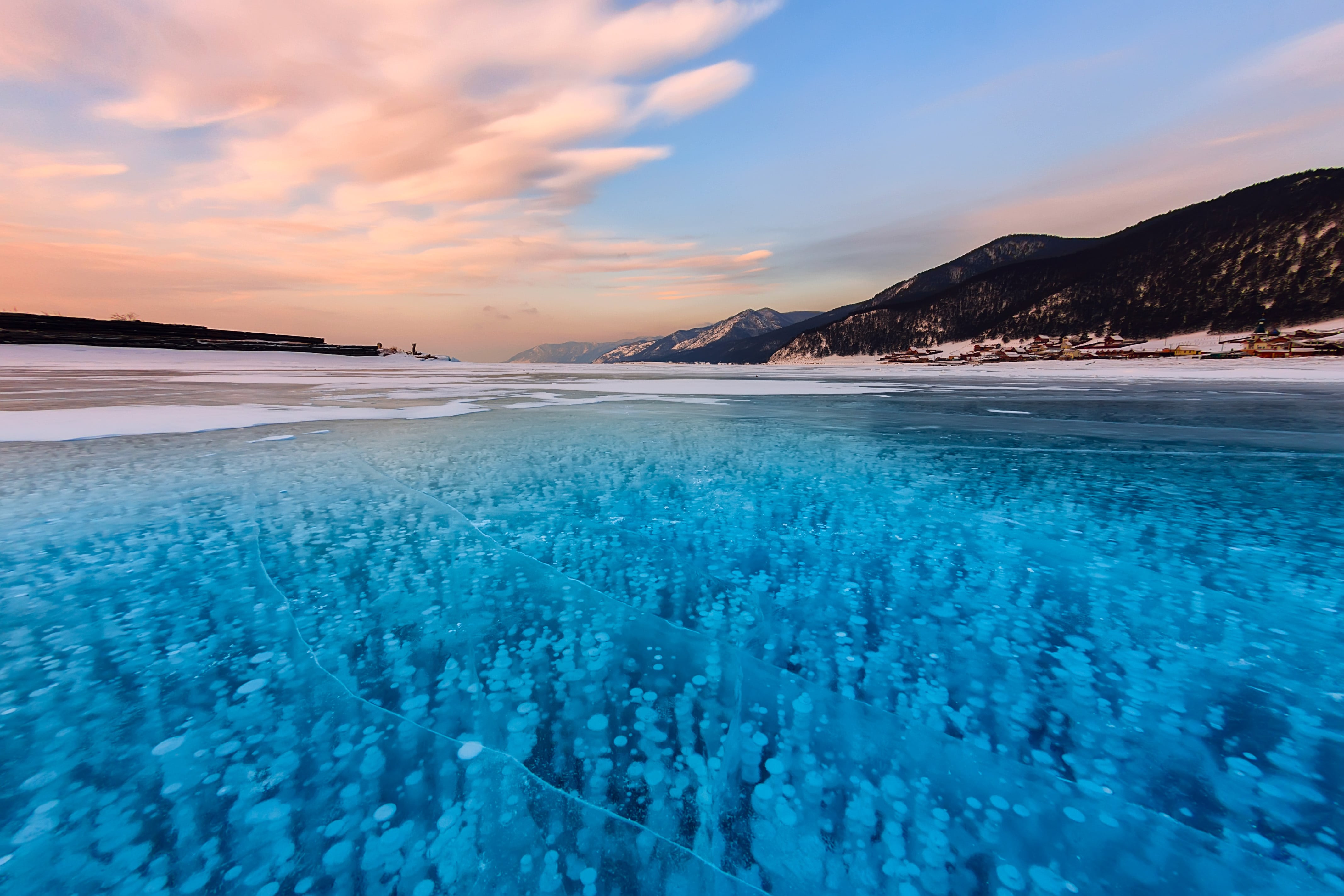 Ice bubbles on Lake Baikal in winter