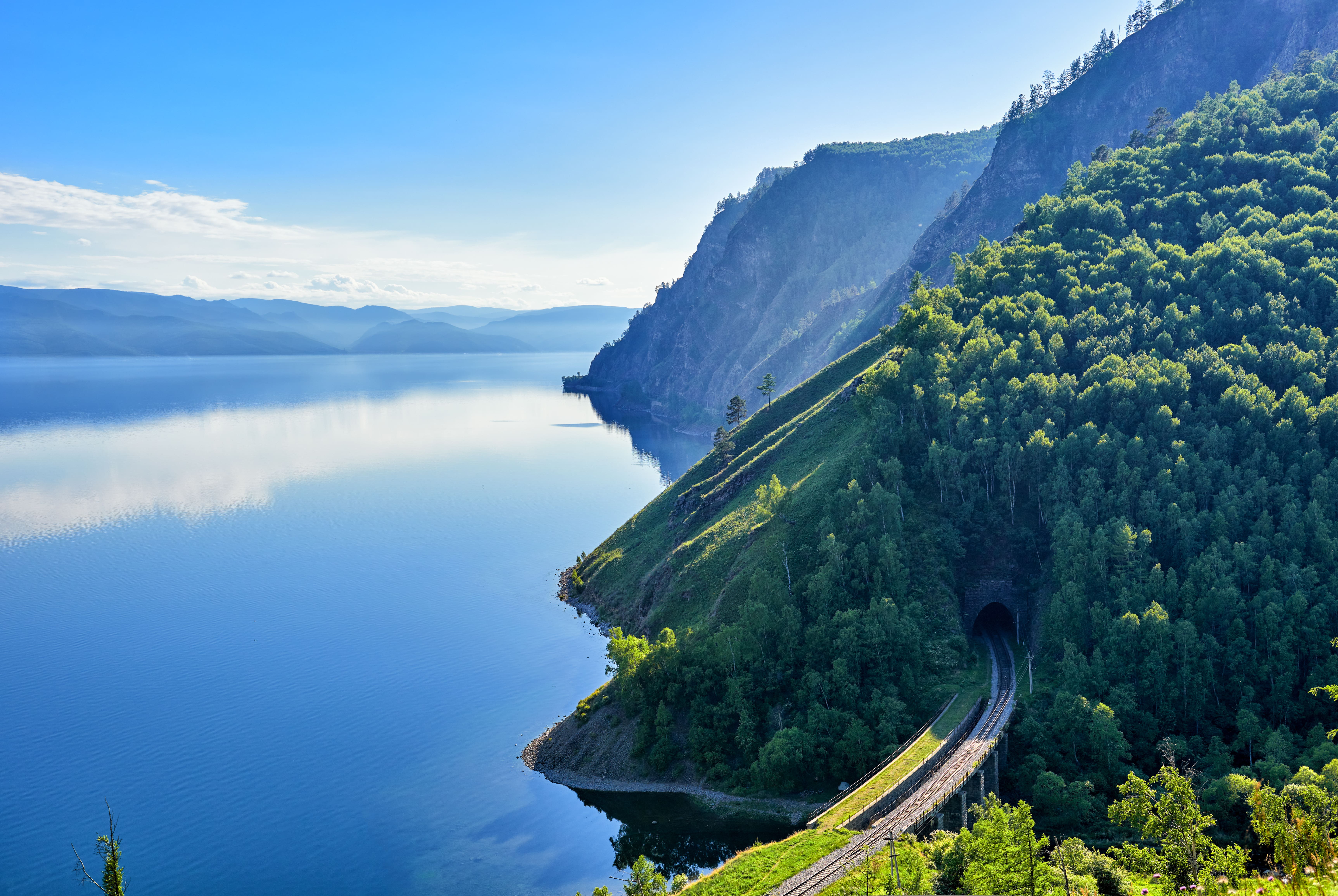 Lake Baikal with road and tunnel