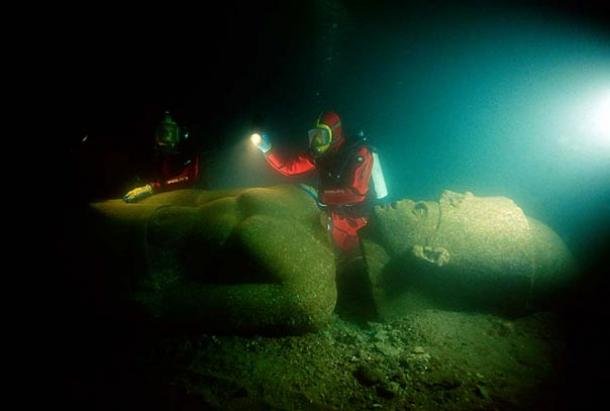 Ancient underwater statue