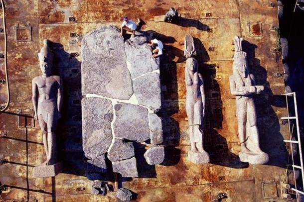 Recovered statues from ancient underwater city