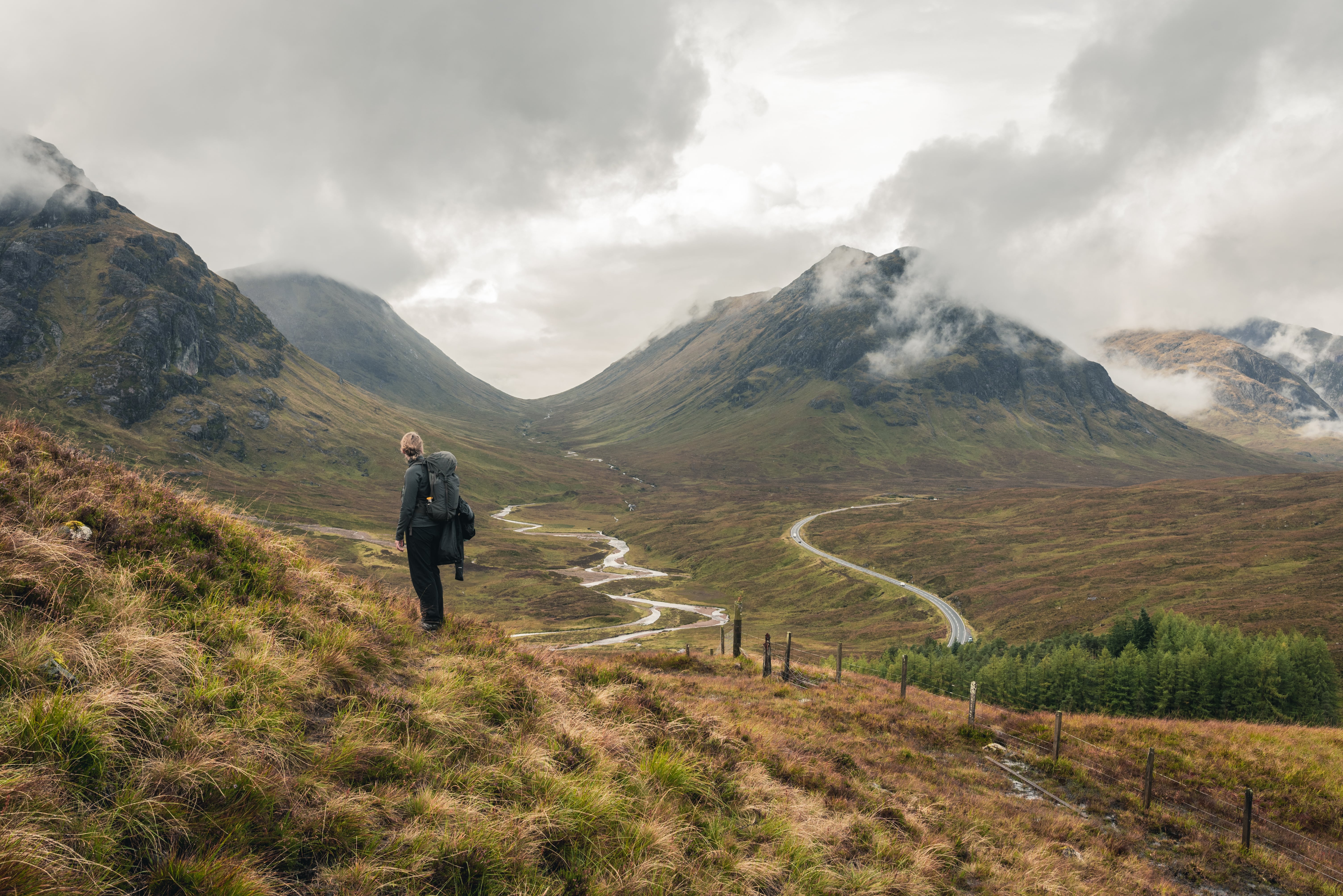 Person walking a trail in the Scottish Highlands Scotland