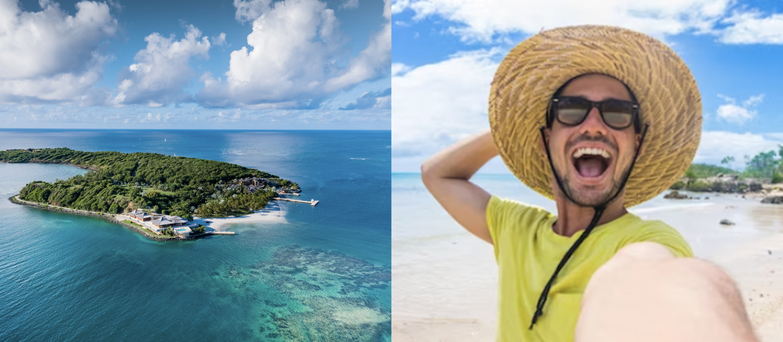 Island and selfie split image