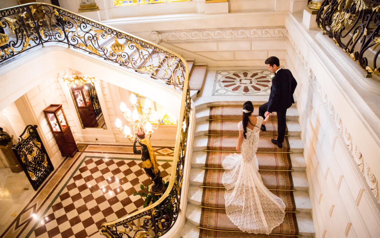 Bride and groom in paris