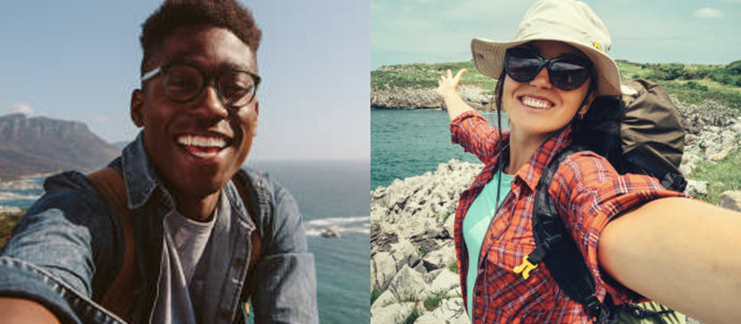 Tourist selfie split image