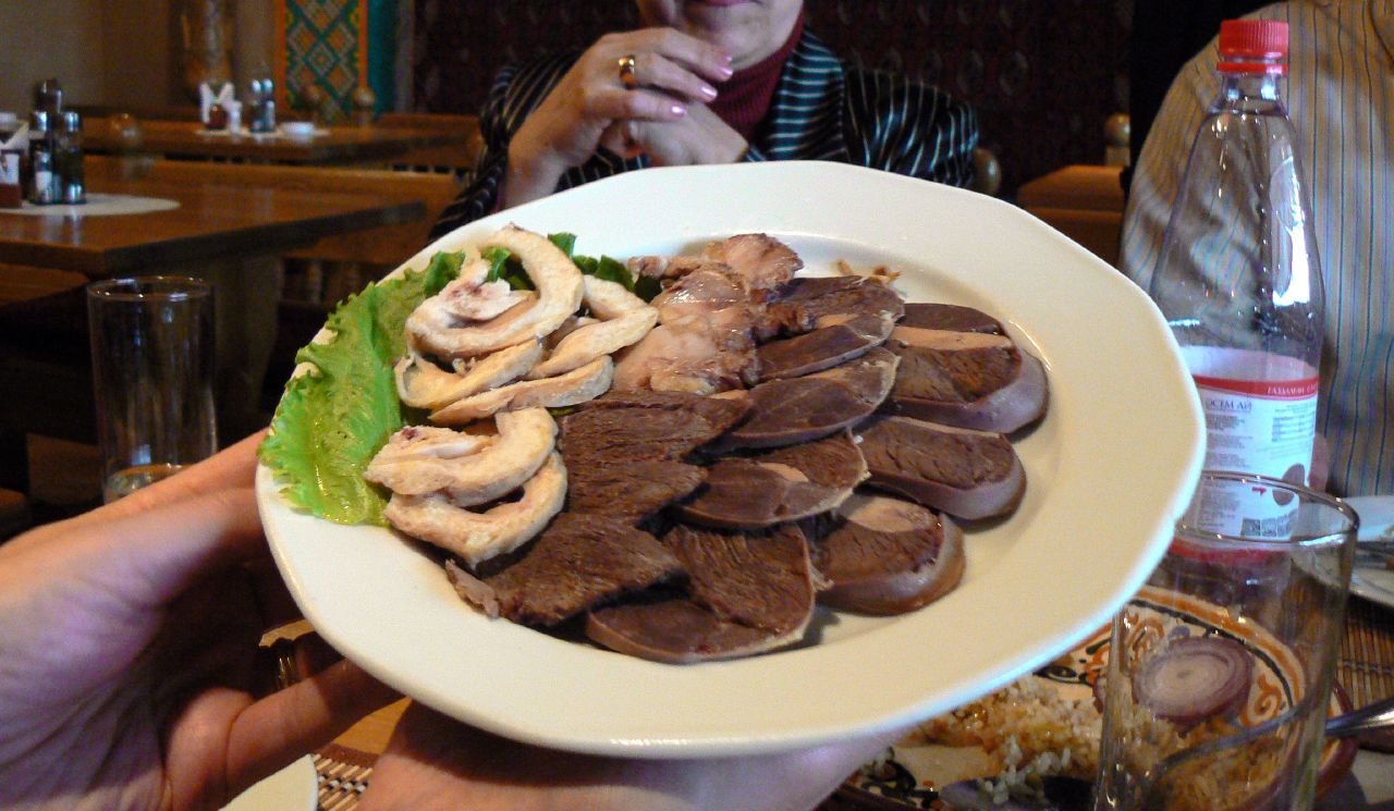 A platter of horse meat served at Kishlak, an Uzbek restaurant in Kazakhstan - 2008