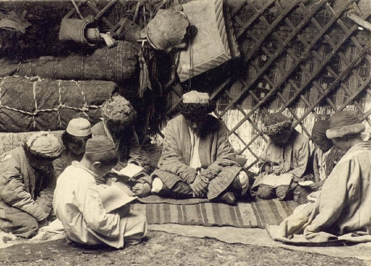 Kazakh Teacher with students. - 19th century