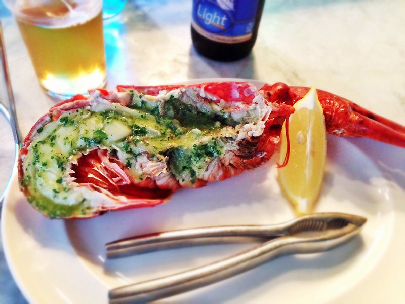 Close-up Photo of cold poached lobster with tomalley vinaigrette