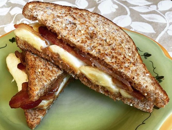Close-up Photo of Fat Elvis Sandwich on a green plate
