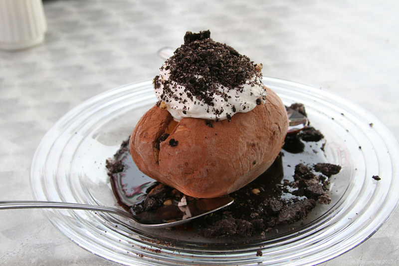 Close-up Photo of Ice cream made to look like a baked potato