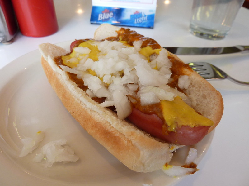 Close-up Photo of Detroit Coney Dog on a white plate