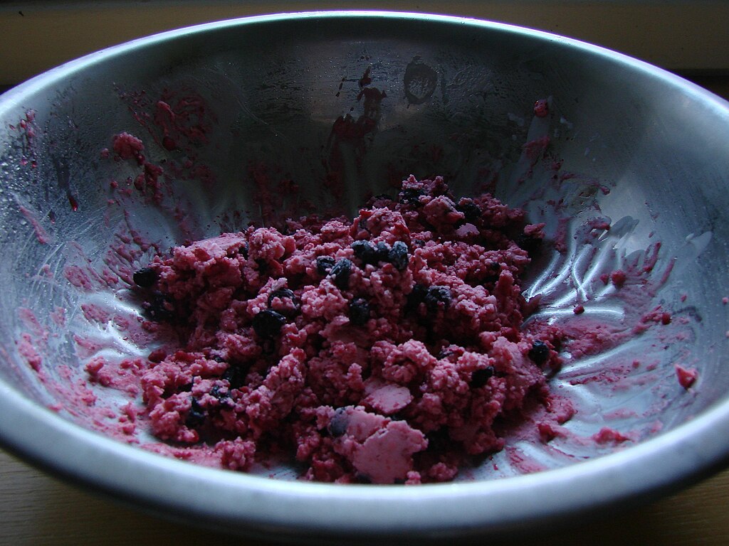 Iced Akutaq made from blueberries, raspberries and vegetable shortening