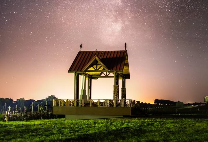 Cross Hill Chapel at night