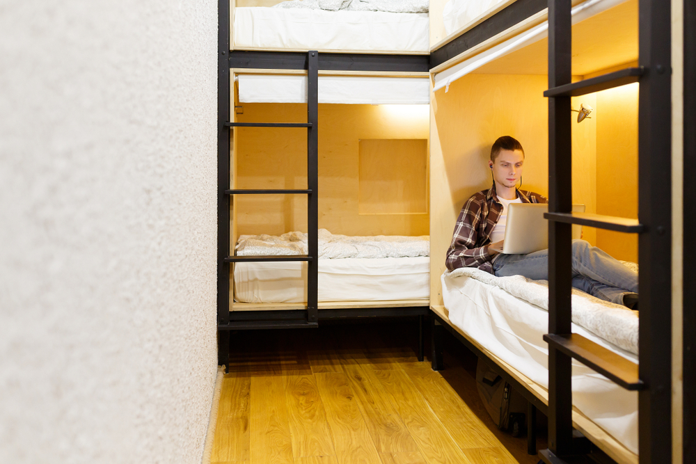 Man in hostel room