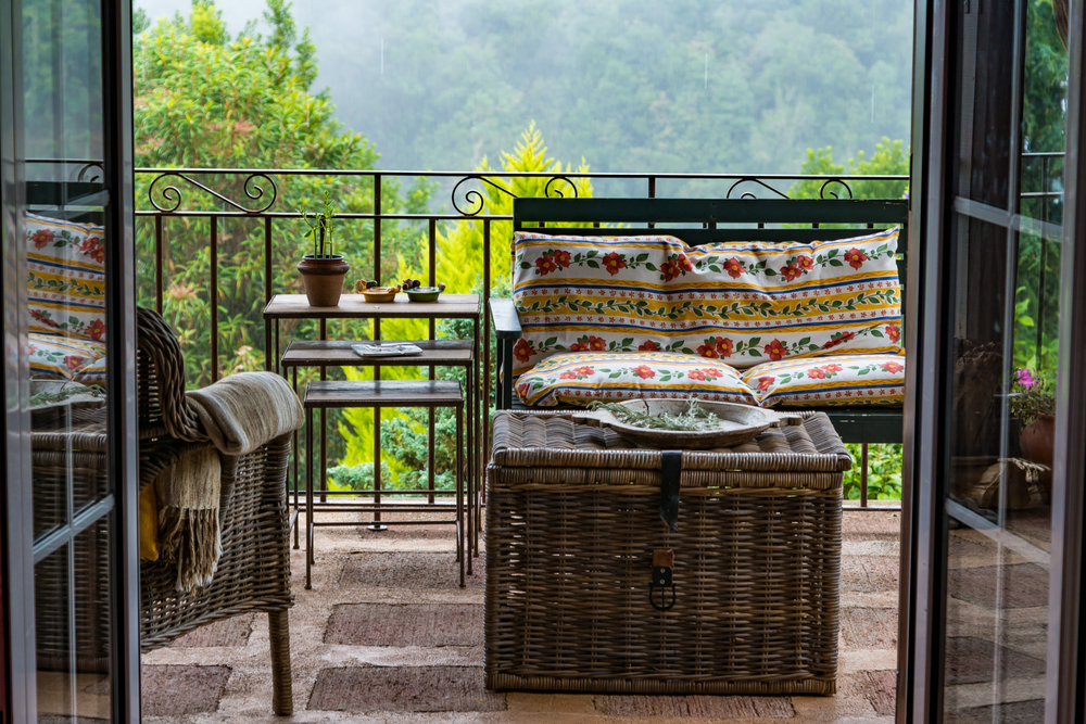 Outdoor terrace of a hostel