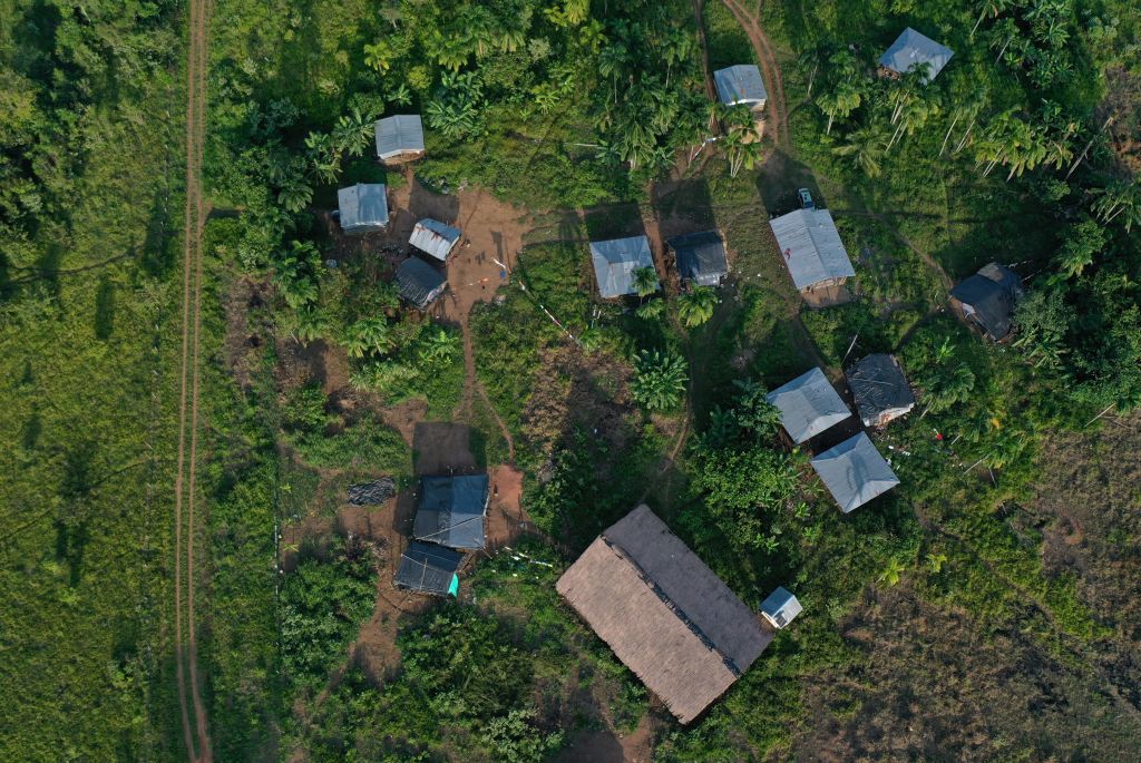 Aerial view of a Nukak campsite