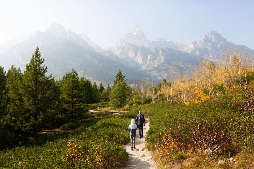 Father and son, hiking and enjoying the gorgeous views in Grand Teton National Park.