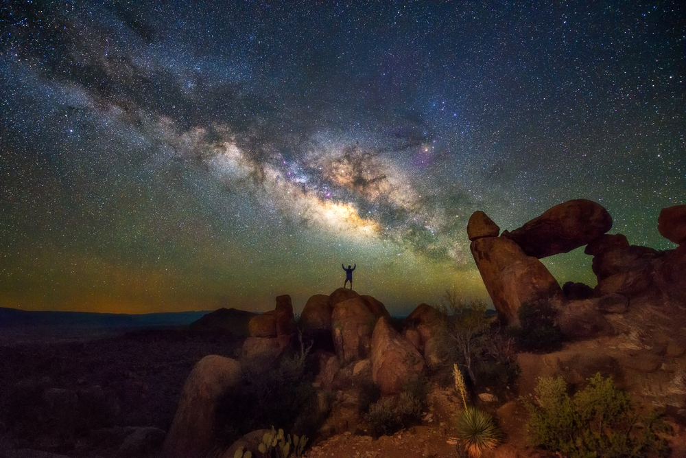 Milky way at Balanced Rock, Big Bend National park, Texas USA.
