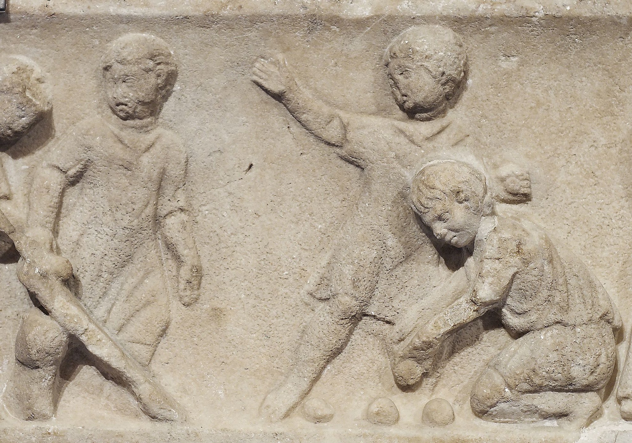 Children playing ball games, detail. Marble, Roman artwork