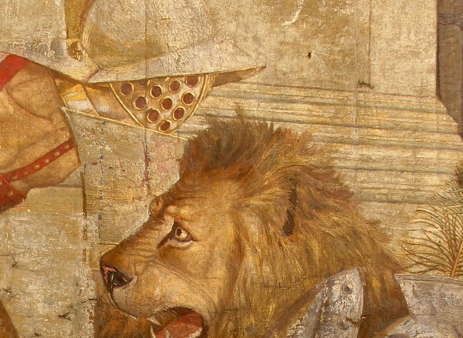 Gladiator fighting a lion in the Colosseum in Rome