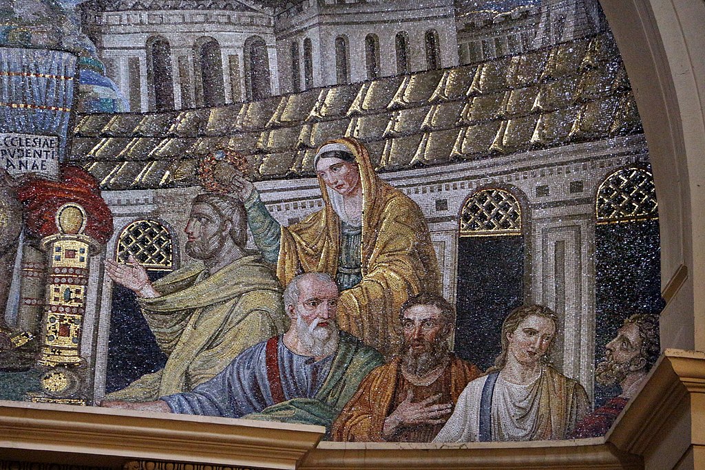 Detail of a Paleochristian Roman mosaic from the basilica of Santa Pudenziana