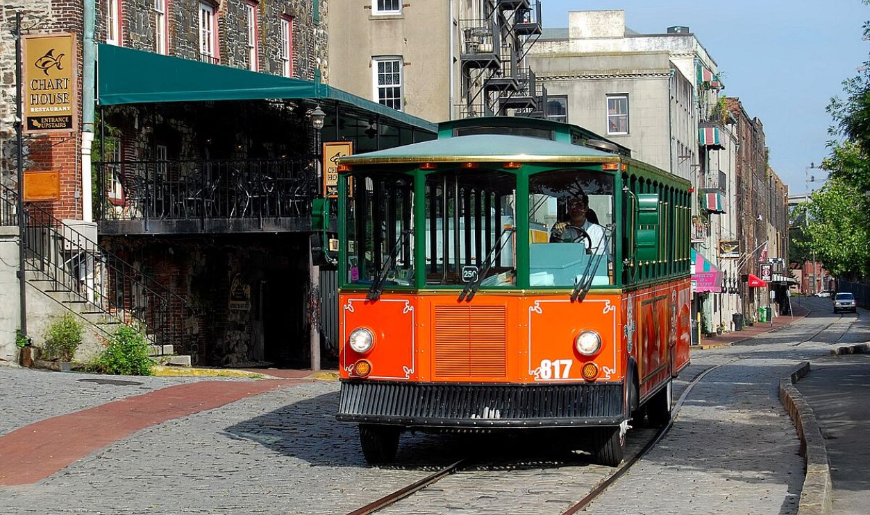  Tourist trolley in Savannah, Georgia