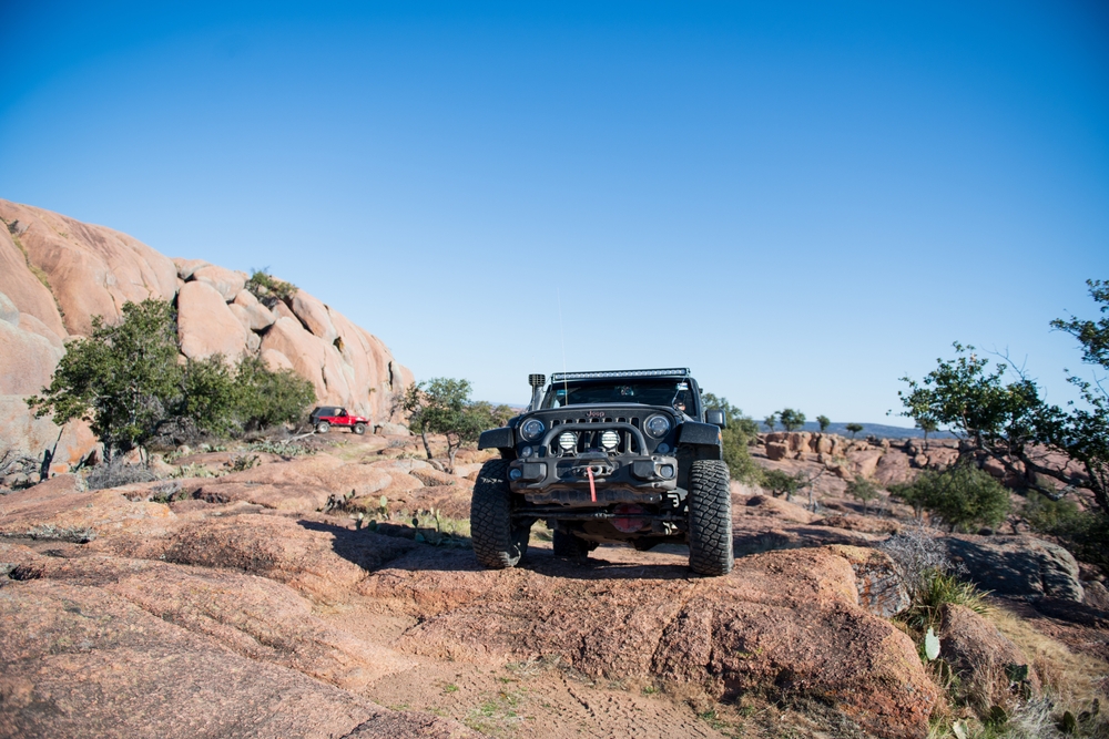 All terrain jeep vehicle going through a difficult canyon route - Llano Texas - 2022