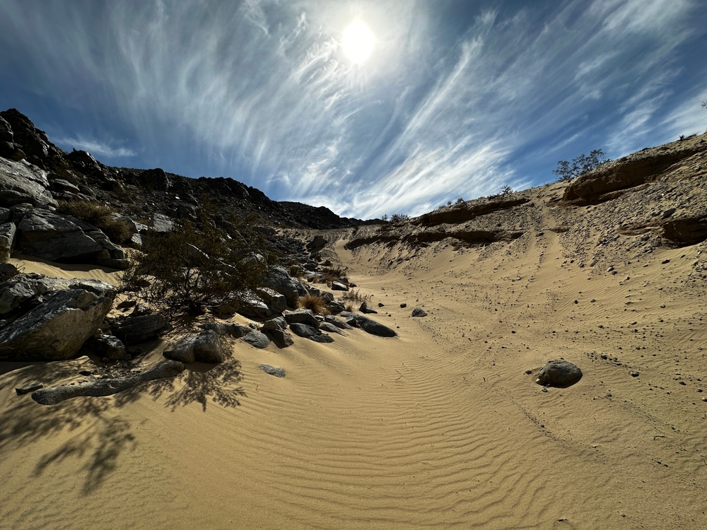 Ripples in the sand on a rocky hill on the sand dunes in Johnson Valley, Ca.