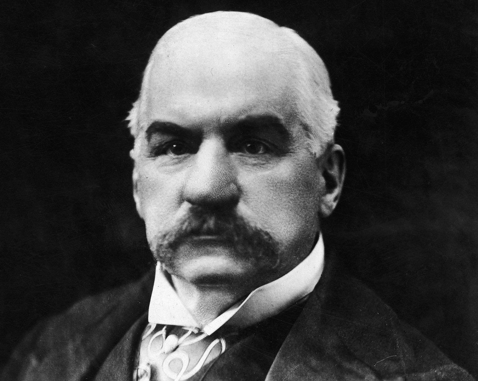 Grayscale Portrait Photo of John Pierpont Morgan in dark suit