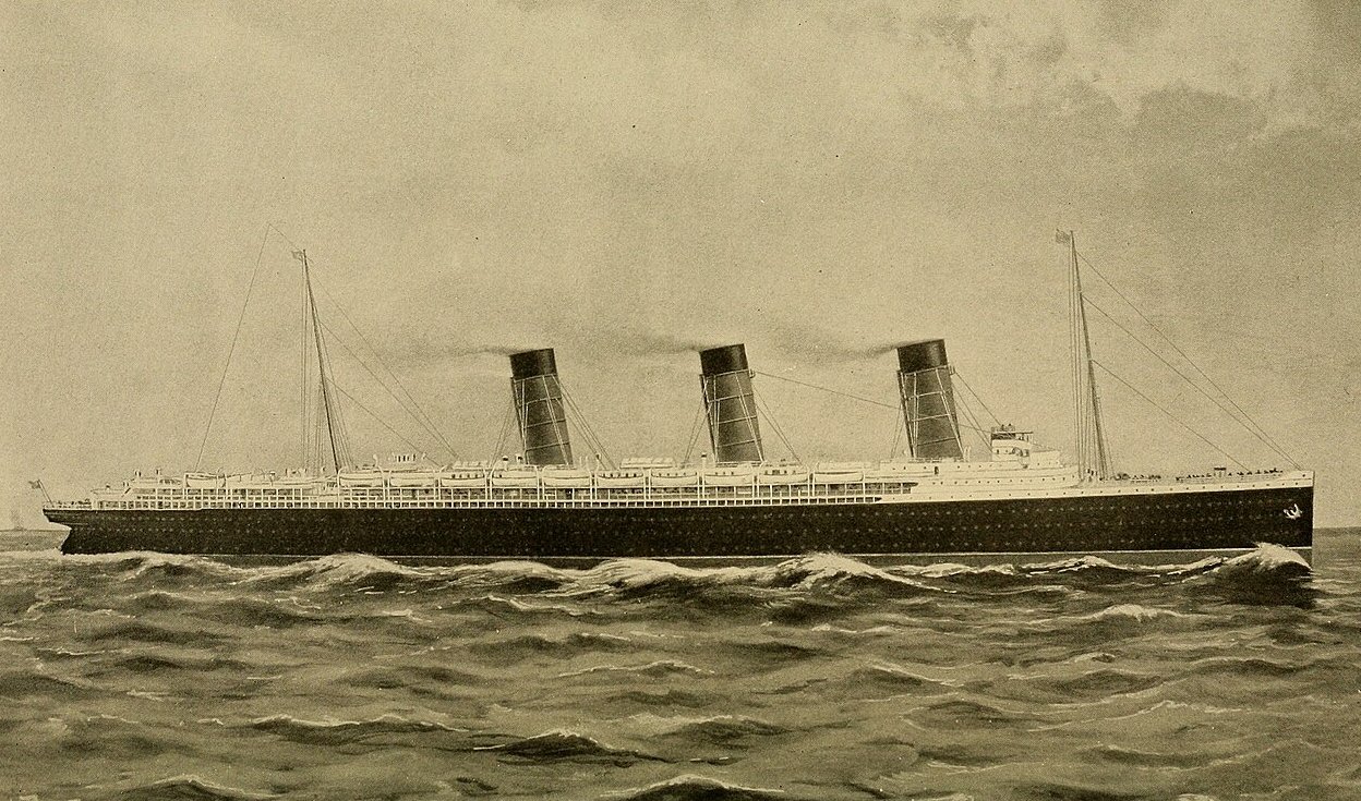 Early concept art of Lusitania with three funnels
