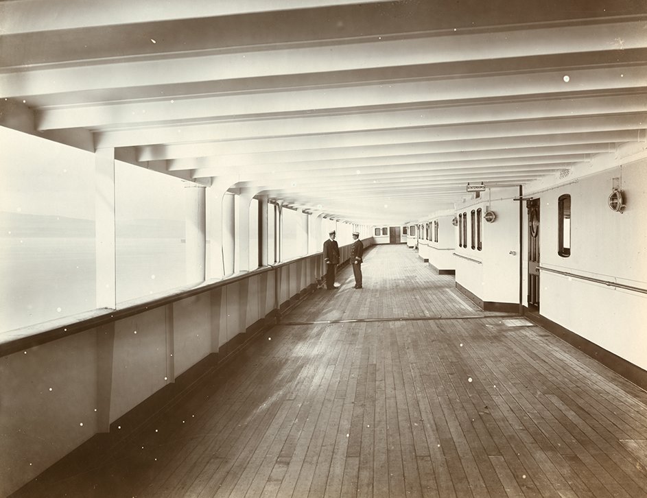 Photo of First class promenade deck at the RMS Lusitania