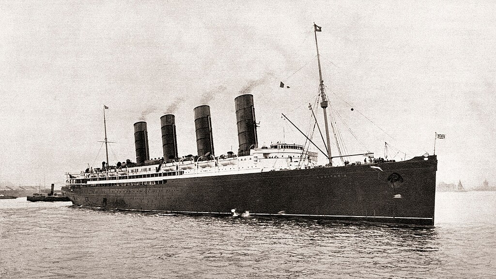 Grayscale Close Up Photo of RMS Lusitania Cunard Line ocean liner