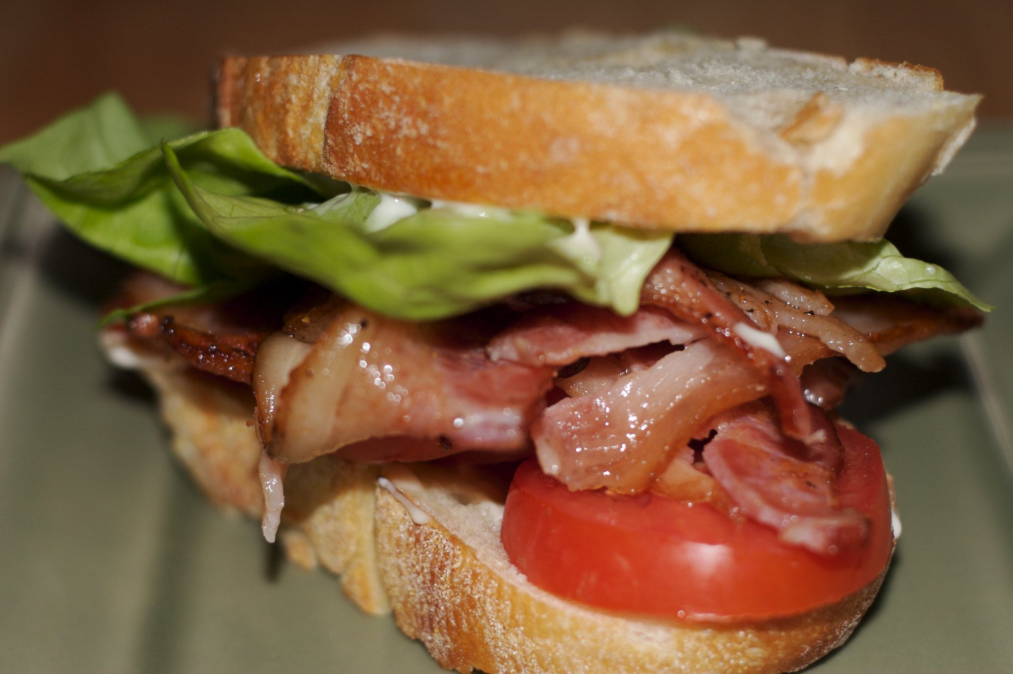 A close up of a fresh BLT sandwich
