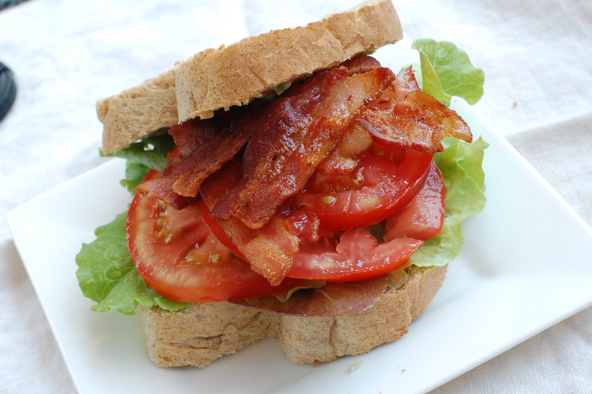 A BLT Sandwich on a white plate