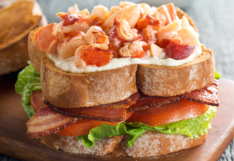 A delicious lobster club sandwich