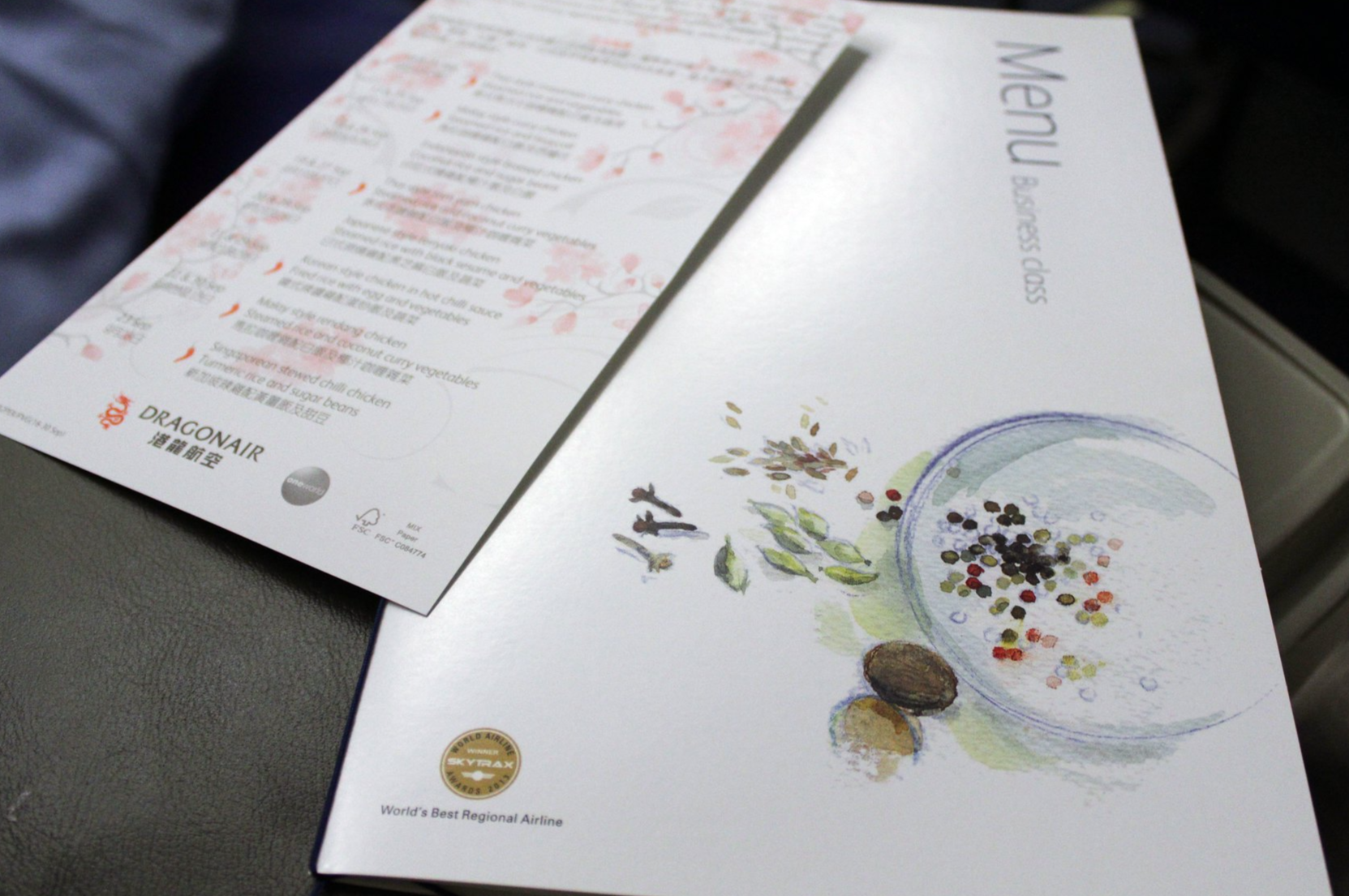 Business Class In-flight Menu in Airplane