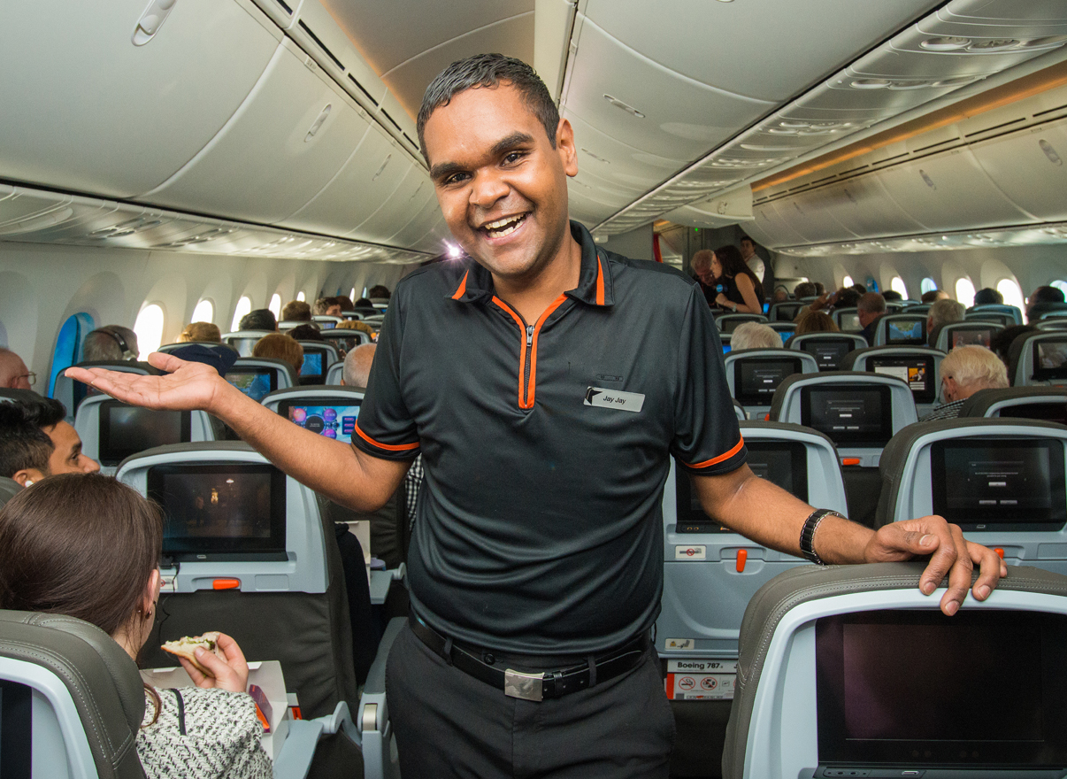 A male Aboriginal Australian Jetstar flight attendant