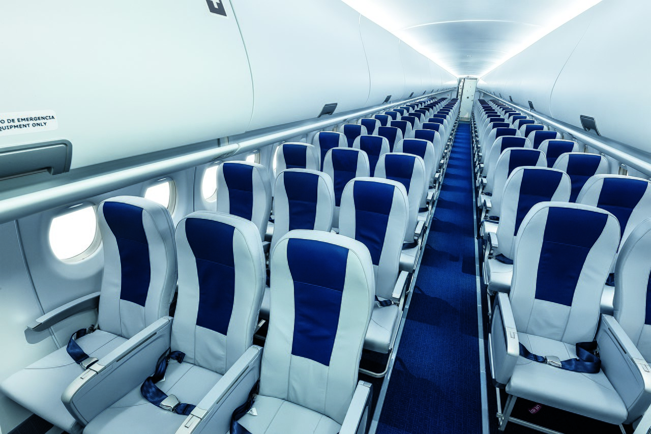 Passenger cabin of an Interjet Sukhoi Superjet